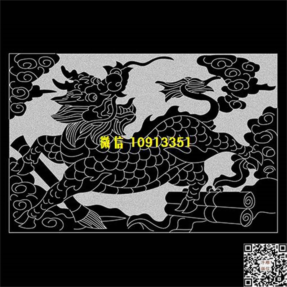 精雕图135麒麟墓碑栏板精雕图线雕图线条图单线铣底图_电脑雕刻plt文泰矢量图精雕图浮雕图